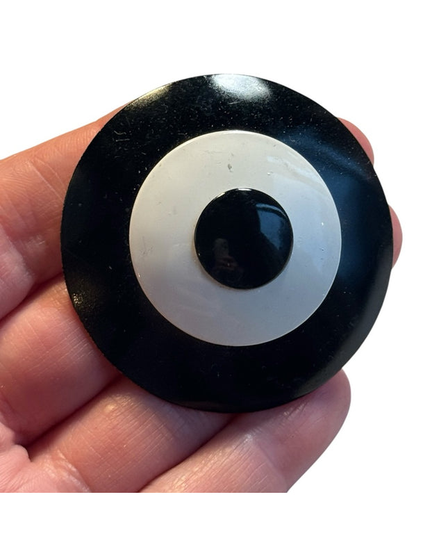 Vintage Black and White Circular bullseye 1970s metal Brooch