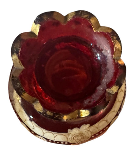 Stunning European Antique Hand Painted cranberry Red Floral Vase