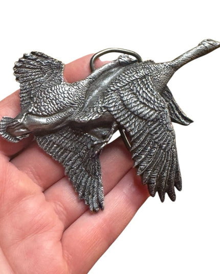 Vintage VineGarroon Foundries Belt Buckle Geese Flying Fine Pewter 1970