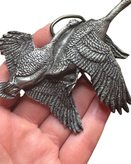 Vintage VineGarroon Foundries Belt Buckle Geese Flying Fine Pewter 1970