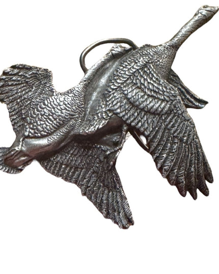 Vintage VineGarroon Foundries Belt Buckle Geese Flying Fine Pewter 1970