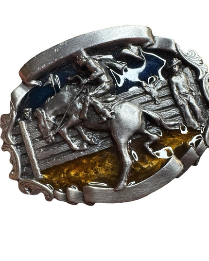 Rodeo Cowboy Belt Buckle - Vintage 1981 Bergamot Brass Works Pewter