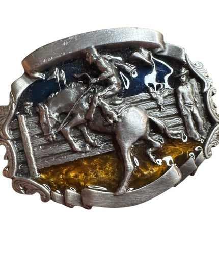 Rodeo Cowboy Belt Buckle - Vintage 1981 Bergamot Brass Works Pewter