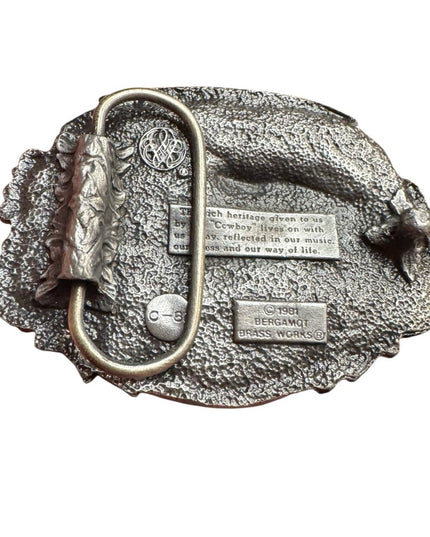 Rodeo Cowboy Belt Buckle - Vintage 1981 Bergamot Brass Works Pewter