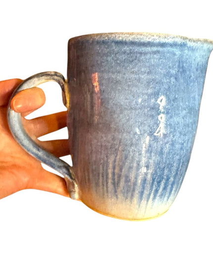 Handcrafted vintage Blue glazed pottery handmade Clay pitcher