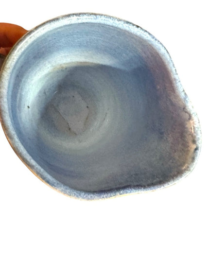 Handcrafted vintage Blue glazed pottery handmade Clay pitcher
