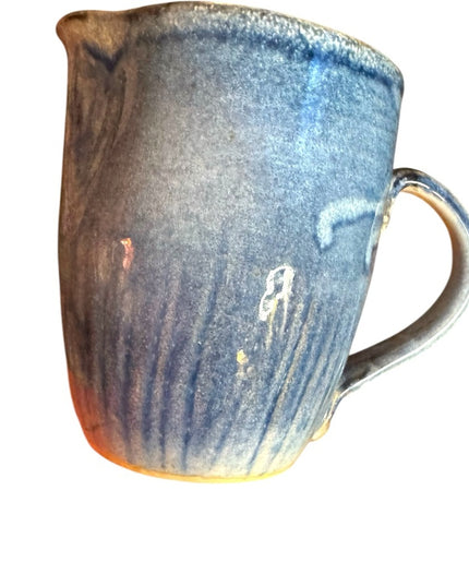 Handcrafted vintage Blue glazed pottery handmade Clay pitcher