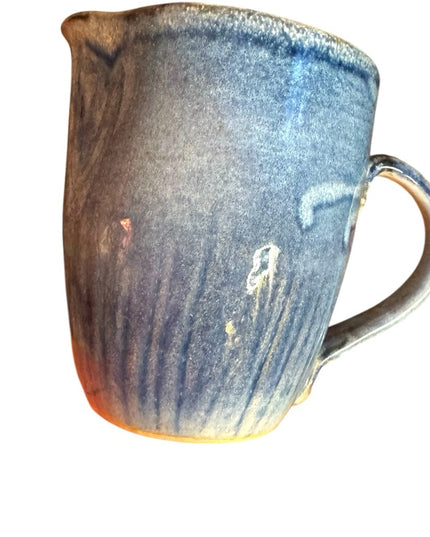 Handcrafted vintage Blue glazed pottery handmade Clay pitcher