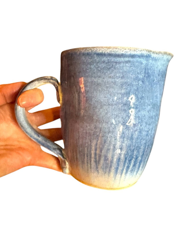 Handcrafted vintage Blue glazed pottery handmade Clay pitcher