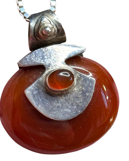 Elegant Sterling Silver 925 carnelian stone fancy southwestern pendant