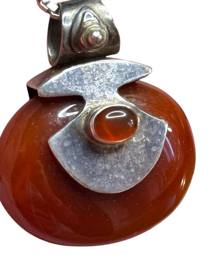 Elegant Sterling Silver 925 carnelian stone fancy southwestern pendant