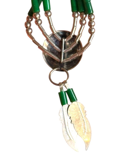 Navajo Feather concho liquid silver micro bead malachite
multi strand necklace