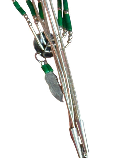 Navajo Feather concho liquid silver micro bead malachite
multi strand necklace