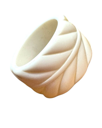 Vintage Mid Century White resin Thick Carved Bangle Bracelet