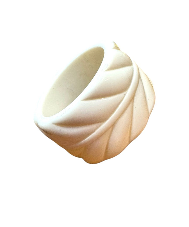 Vintage Mid Century White resin Thick Carved Bangle Bracelet