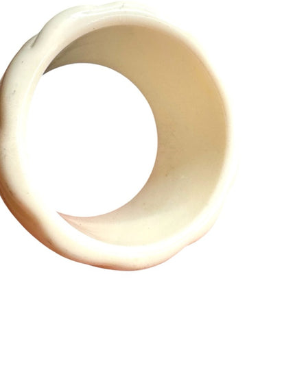 Vintage Mid Century White resin Thick Carved Bangle Bracelet