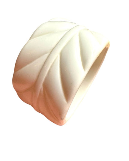 Vintage Mid Century White resin Thick Carved Bangle Bracelet