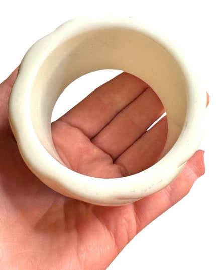 Vintage Mid Century White resin Thick Carved Bangle Bracelet