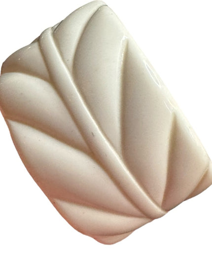 Vintage Mid Century White resin Thick Carved Bangle Bracelet