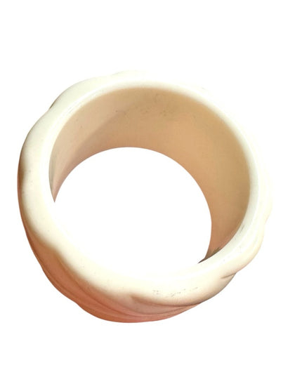 Vintage Mid Century White resin Thick Carved Bangle Bracelet