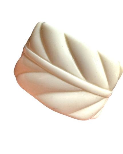 Vintage Mid Century White resin Thick Carved Bangle Bracelet