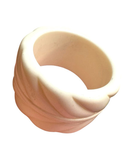 Vintage Mid Century White resin Thick Carved Bangle Bracelet