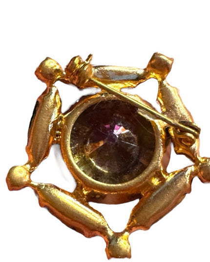 Vintage Iridescent Rivoli Glass Green Crystal Brooch gold finish