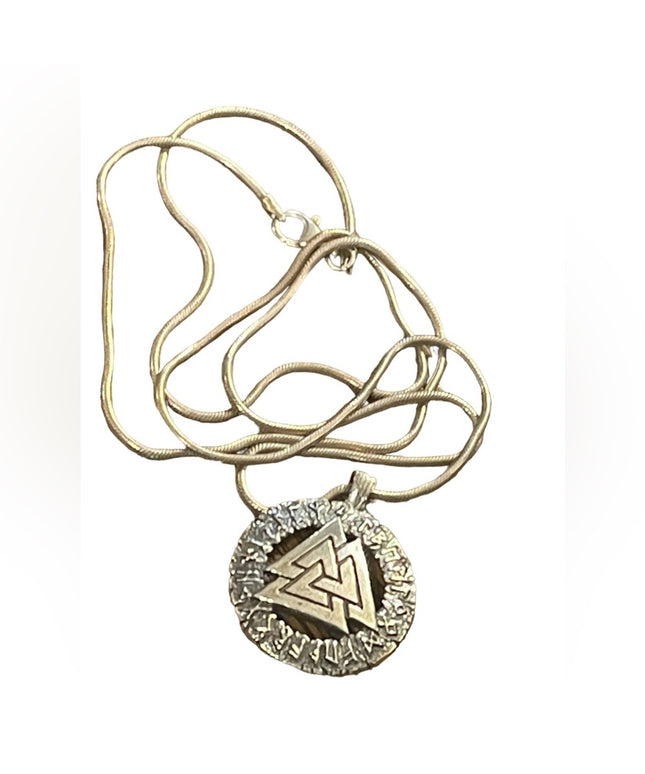 Nordic Runes  Silver Valknut Triquetra Triangle Norse Viking  Pendant Ne…
