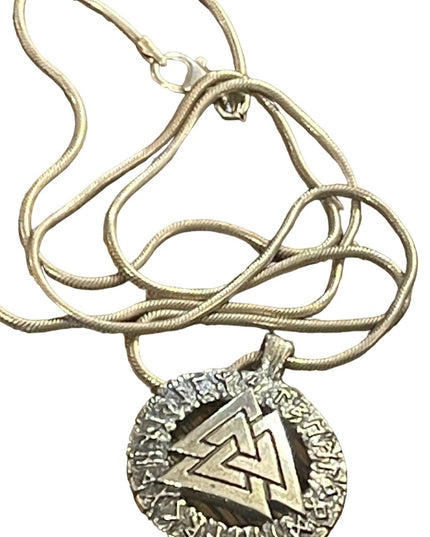 Nordic Runes  Silver Valknut Triquetra Triangle Norse Viking  Pendant Ne…