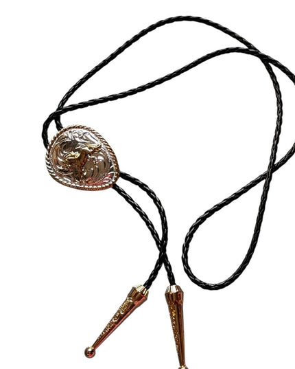 Vintage Western Style Bolo Tie with Silver and Gold Accents Galloping Horse