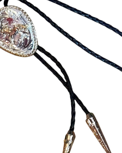 Vintage Western Style Bolo Tie with Silver and Gold Accents Galloping Horse