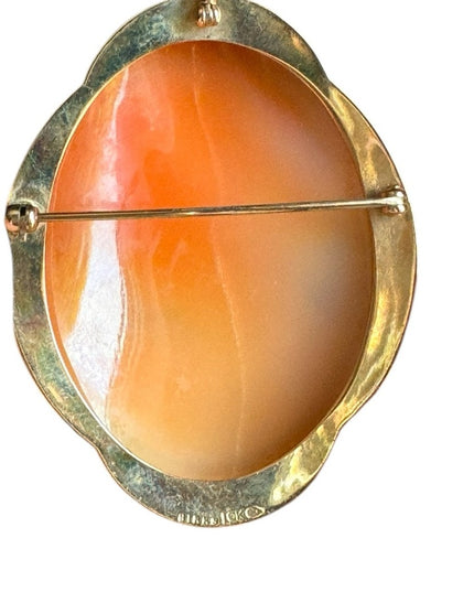 Vintage 10k Gold BIRKS Large hand carved Shell Cameo Brooch pendant-
