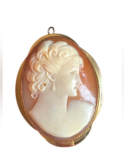 Vintage 10k Gold BIRKS Large hand carved Shell Cameo Brooch pendant-