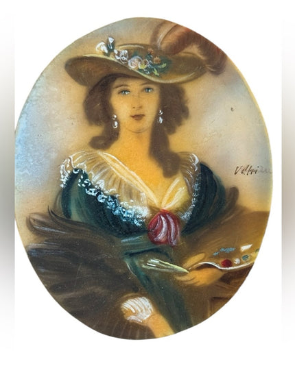 Vintage Lady Portrait Oval Wall Art Hand painted signed Unframed