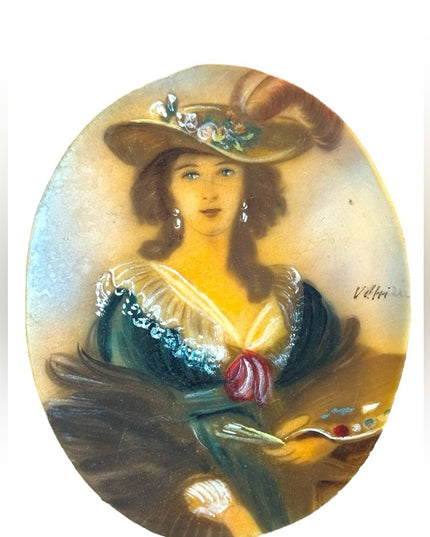 Vintage Lady Portrait Oval Wall Art Hand painted signed Unframed