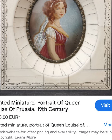 Vintage Art ANTIQUE FRENCH MINIATURE PORTRAIT PAINTING LADY 19th Century