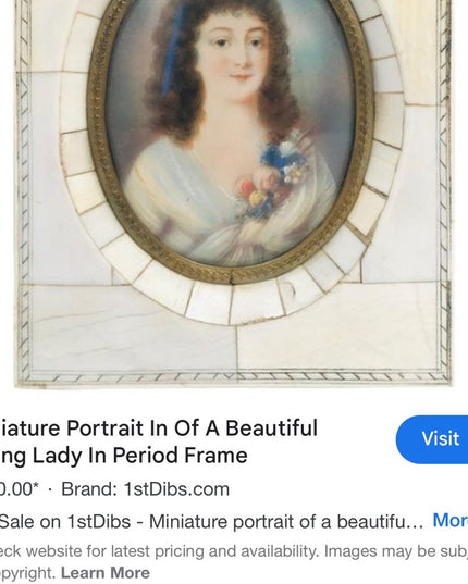 Vintage Art ANTIQUE FRENCH MINIATURE PORTRAIT PAINTING LADY 19th Century