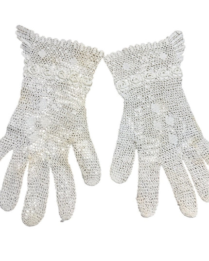 Antique Cream Crochet Lace Gloves Handmade Art Deco Victorian