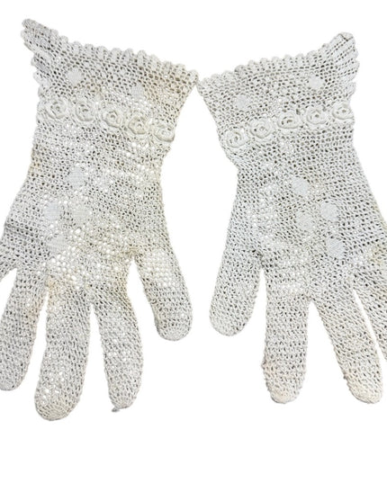 Antique Cream Crochet Lace Gloves Handmade Art Deco Victorian