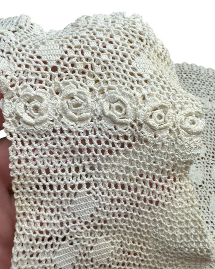 Antique Cream Crochet Lace Gloves Handmade Art Deco Victorian