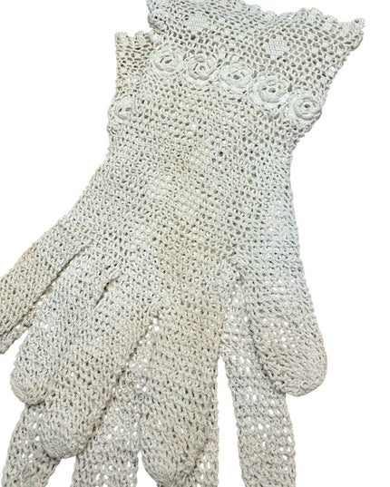 Antique Cream Crochet Lace Gloves Handmade Art Deco Victorian