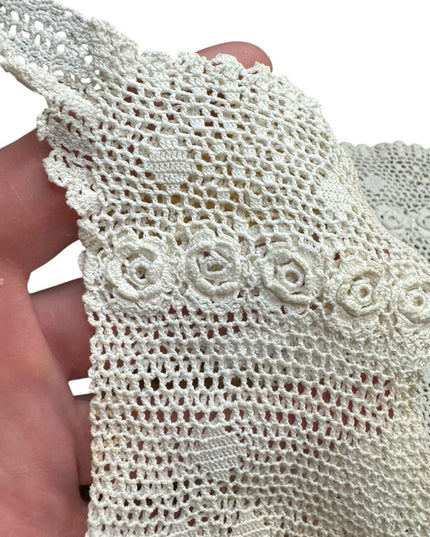 Antique Cream Crochet Lace Gloves Handmade Art Deco Victorian
