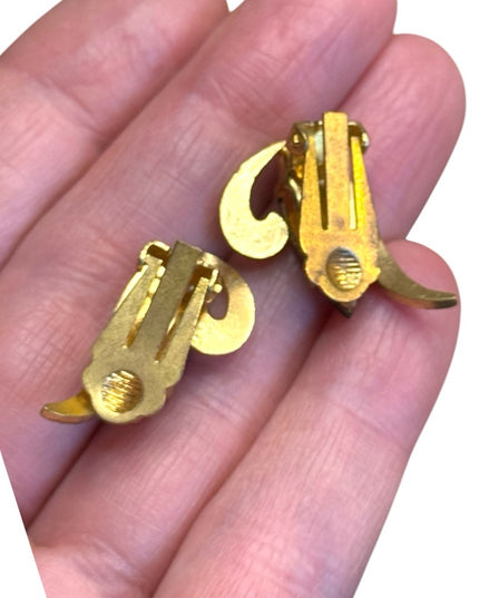 Vintege gold Elegant Amber crystal clip on Earrings