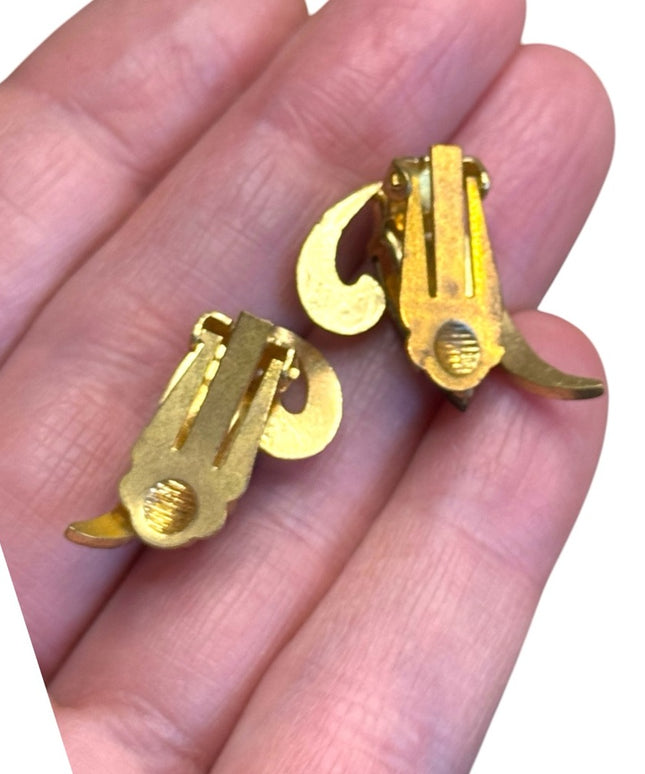 Vintege gold Elegant Amber crystal clip on Earrings