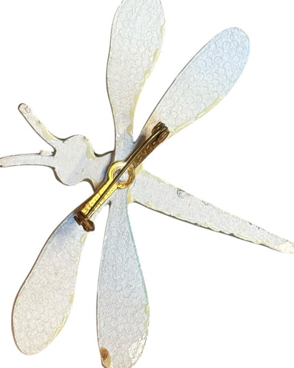 Vintage Germany Enamel Metal Mosaic texture Dragonfly Brooch Blue and Green