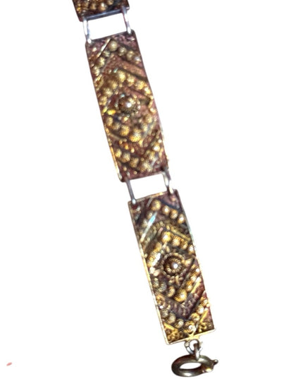 Antique Art Deco Filagree gold wash 800 Silver Geometric link Bracelet