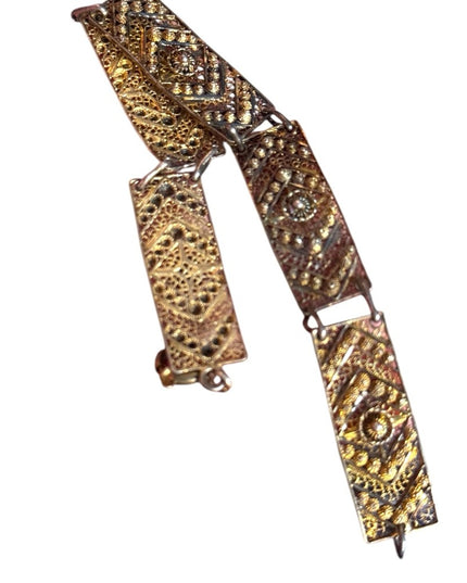 Antique Art Deco Filagree gold wash 800 Silver Geometric link Bracelet