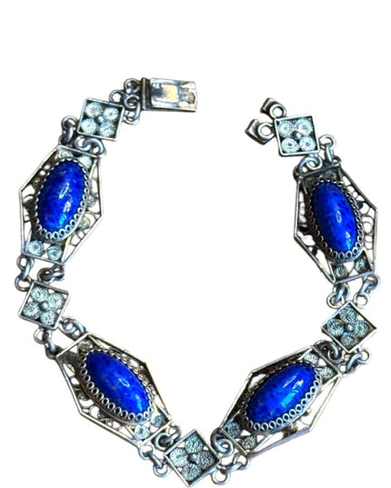 Elegant Antique Cantille Filagree Blue Lapis Stone Bracelet 800 Silver link