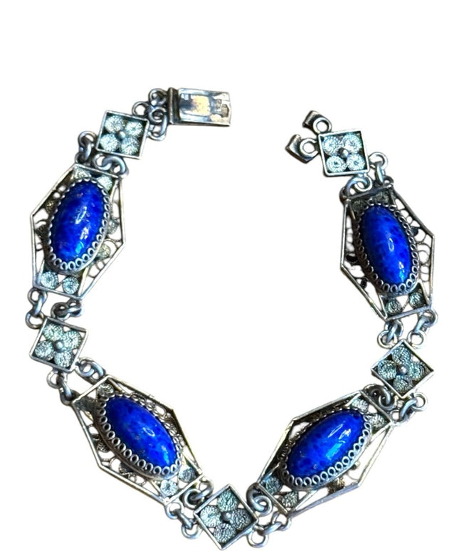 Elegant Antique Cantille Filagree Blue Lapis Stone Bracelet 800 Silver link