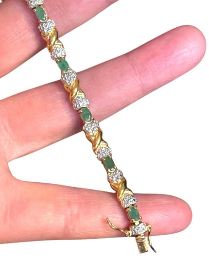 Elegant Real Emerald Stone Gold Plt Sterling Silver Tennis Bracelet